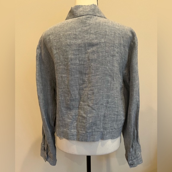 Eileen Fisher Blue Gray Button Up Linen Cropped Shirt Jacket Medium - Picture 4 of 14
